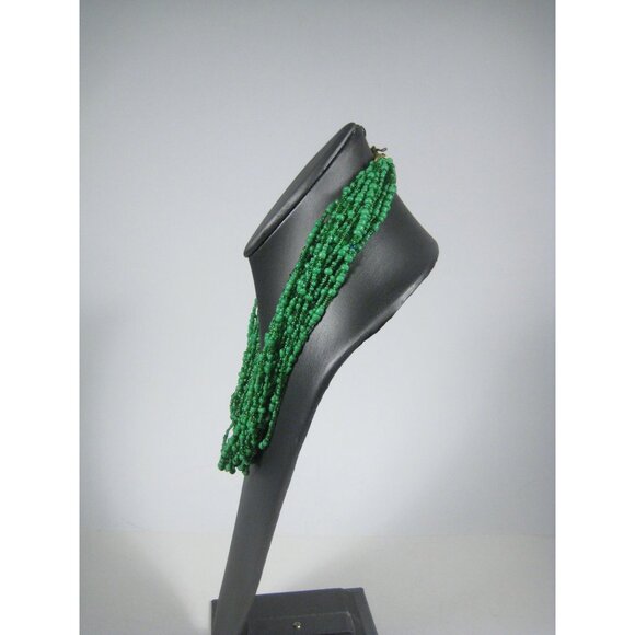 Necklace Glass Beaded Jewelry 22 inch  20 Strands Green Beads Statement - Picture 9 of 12